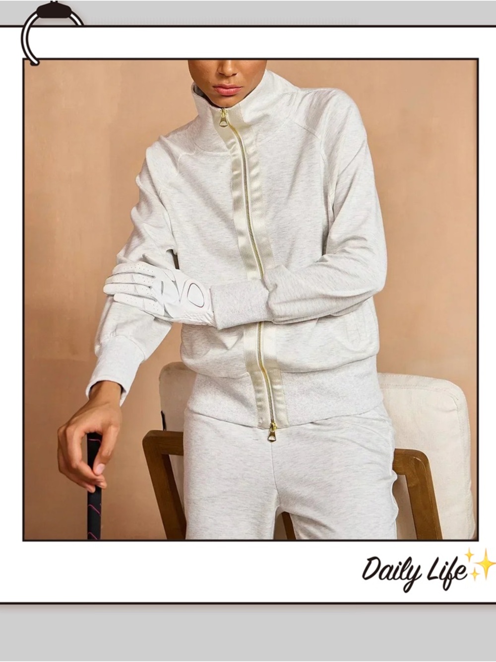 Acegolfs Ultrasoft Long Sleeve Trimmed Jacket Ivory Size M Golf Athleisure